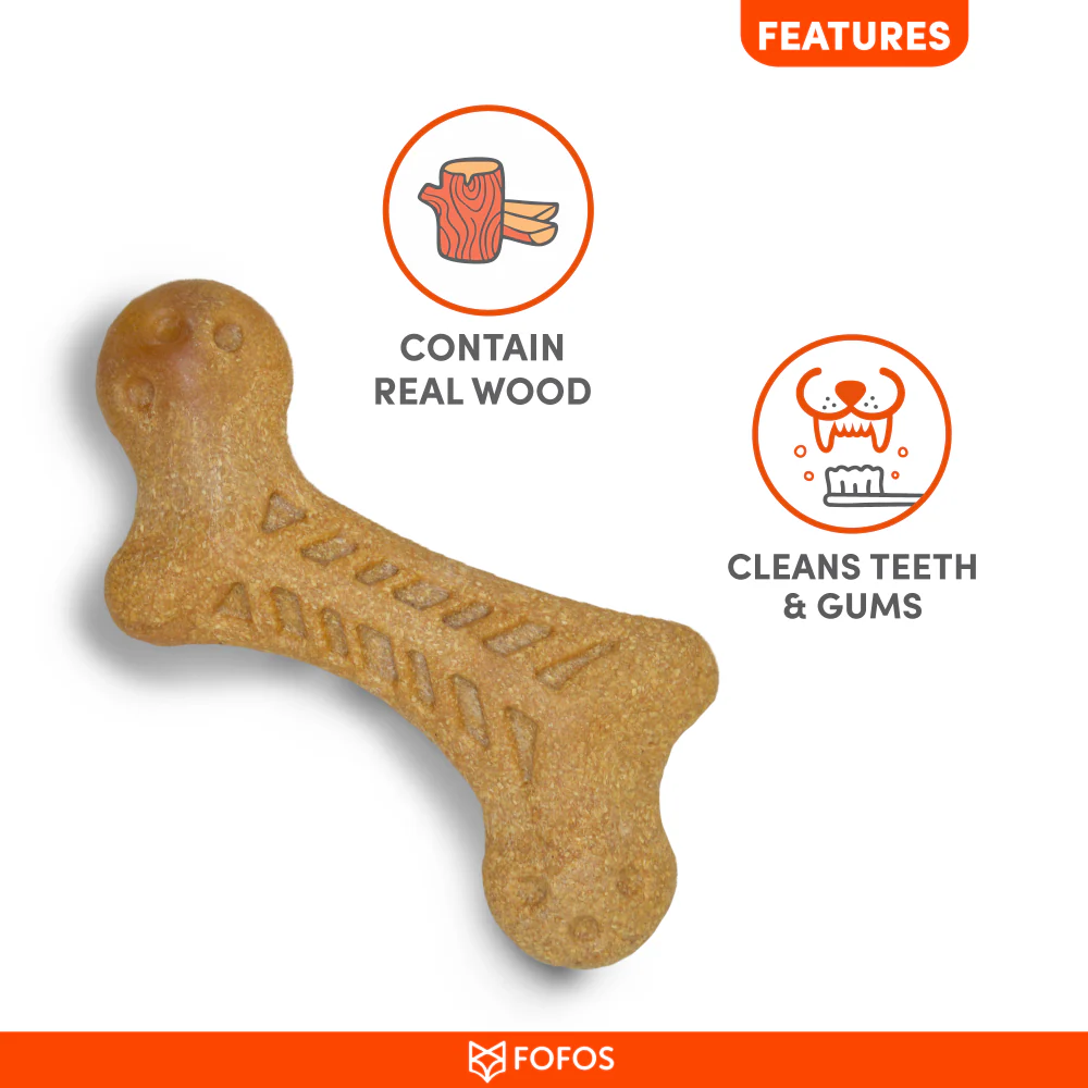 Barkbutler x Fofos Woodplay Bone Toy for Dogs | For Aggressive Chewers (Brown) - Image 3
