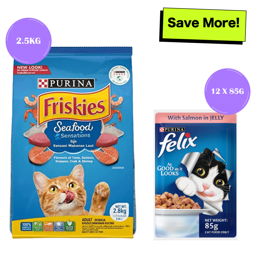 Friskies Seafood Cat Dry Food and Purina Felix Salmon with Jelly Adult Cat Wet Food Combo - Image 21