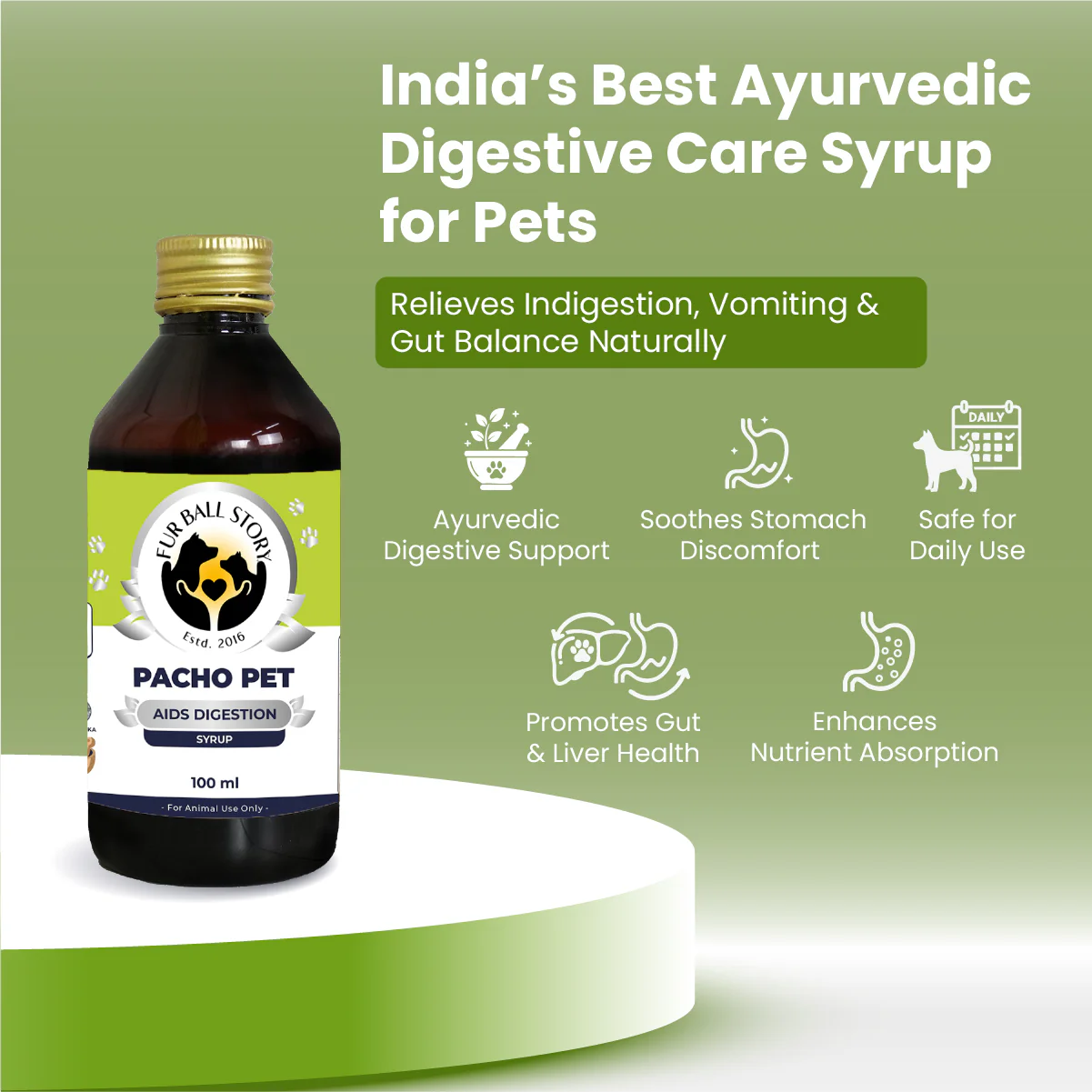 FurBall Story Pacho Relieves Stomach Issues Syrup for Dogs & Cats - Image 3