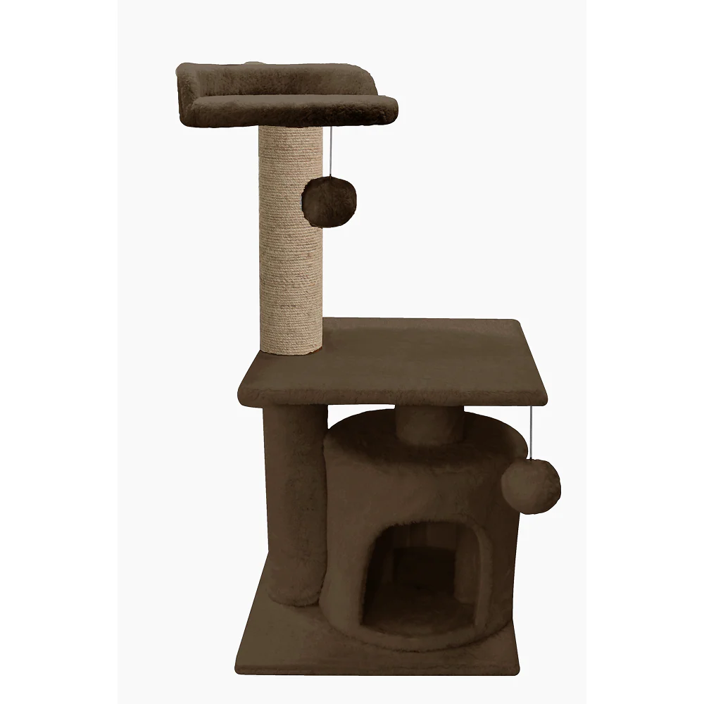 Furrlovers 2 Floor Soft Fur Scratching Post & Cat Tree with Natural Sisal Rope (Brown) - Image 2