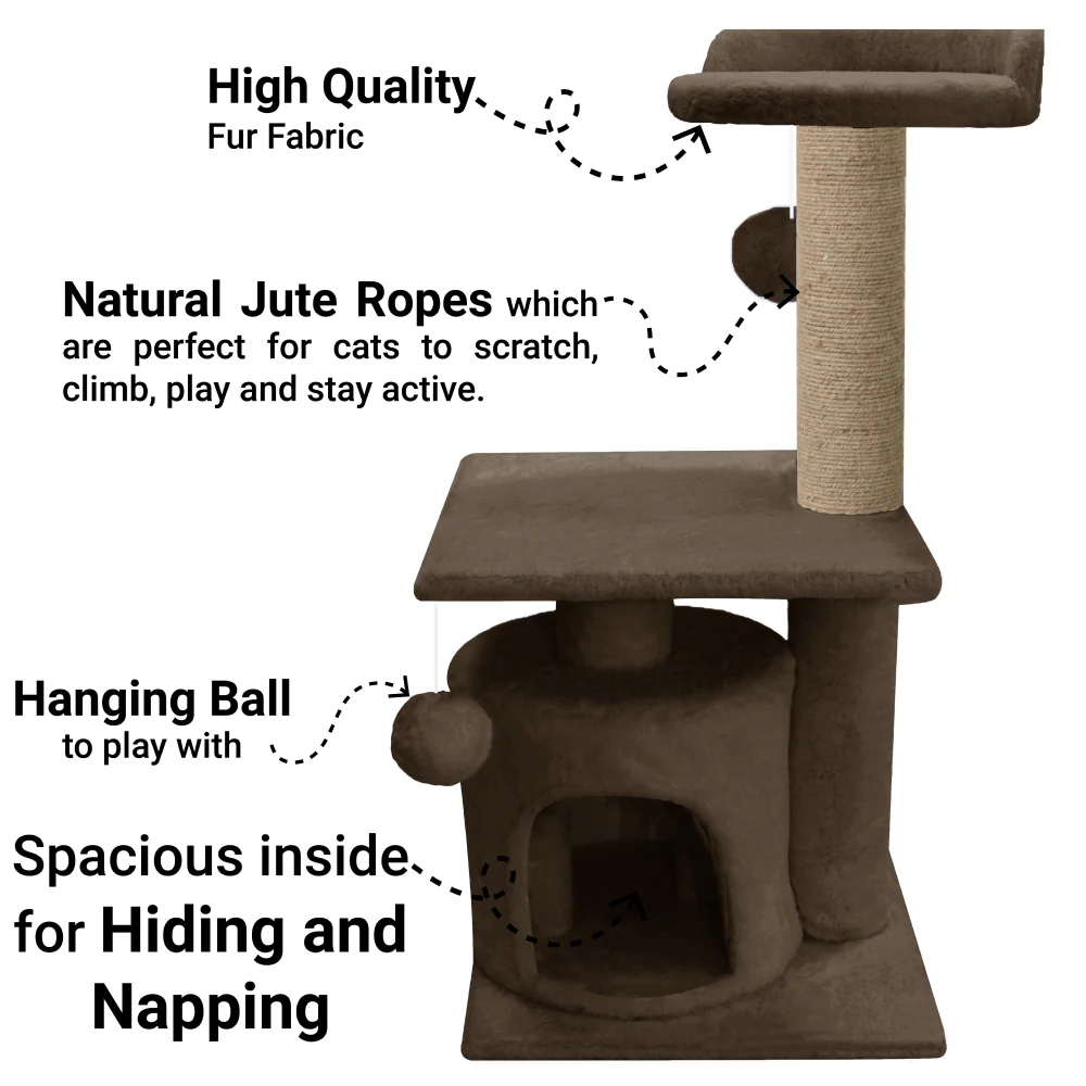 Furrlovers 2 Floor Soft Fur Scratching Post & Cat Tree with Natural Sisal Rope (Brown) - Image 4