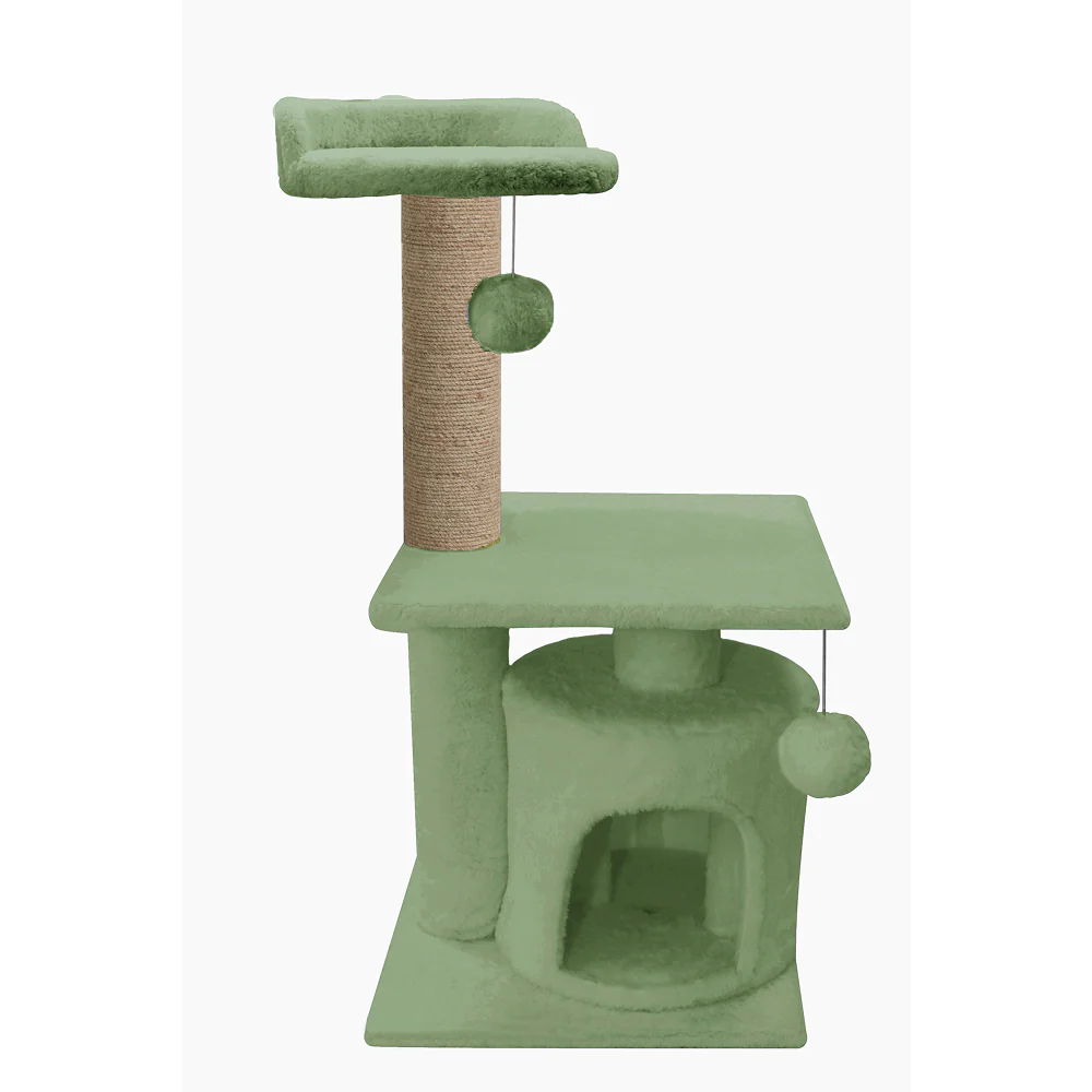 Furrlovers 2 Floor Soft Fur Scratching Post & Cat Tree with Natural Sisal Rope (Green) - Image 2
