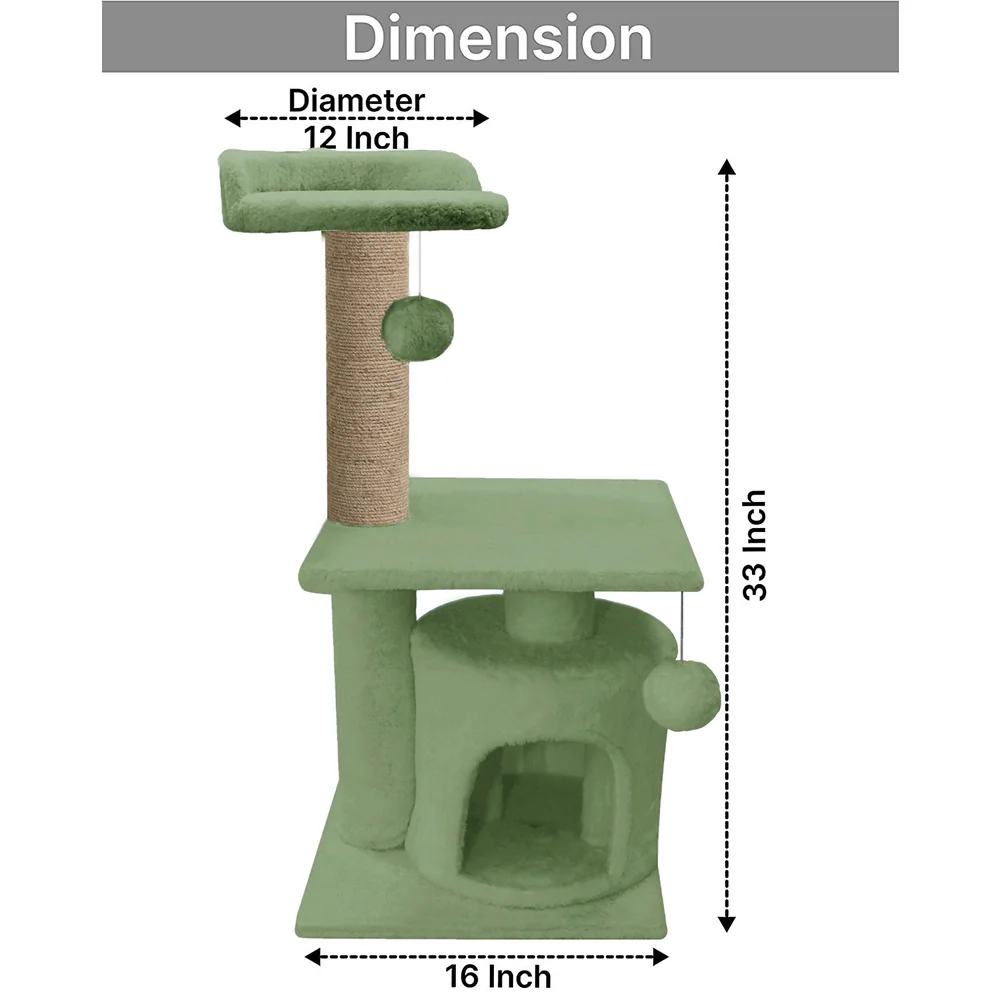 Furrlovers 2 Floor Soft Fur Scratching Post & Cat Tree with Natural Sisal Rope (Green) - Image 3
