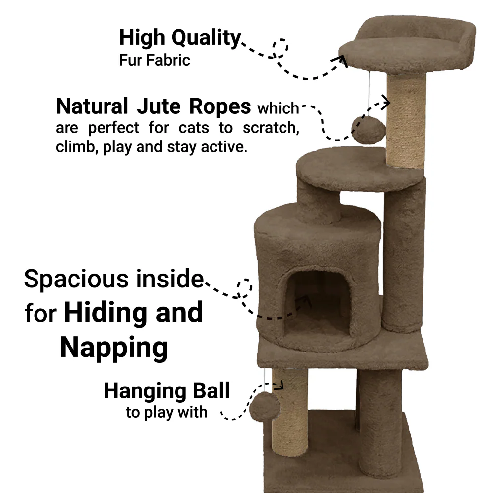 Furrlovers 3 Floor Soft Fur Scratching Post & Cat Tree with Natural Sisal Rope (Brown) - Image 2