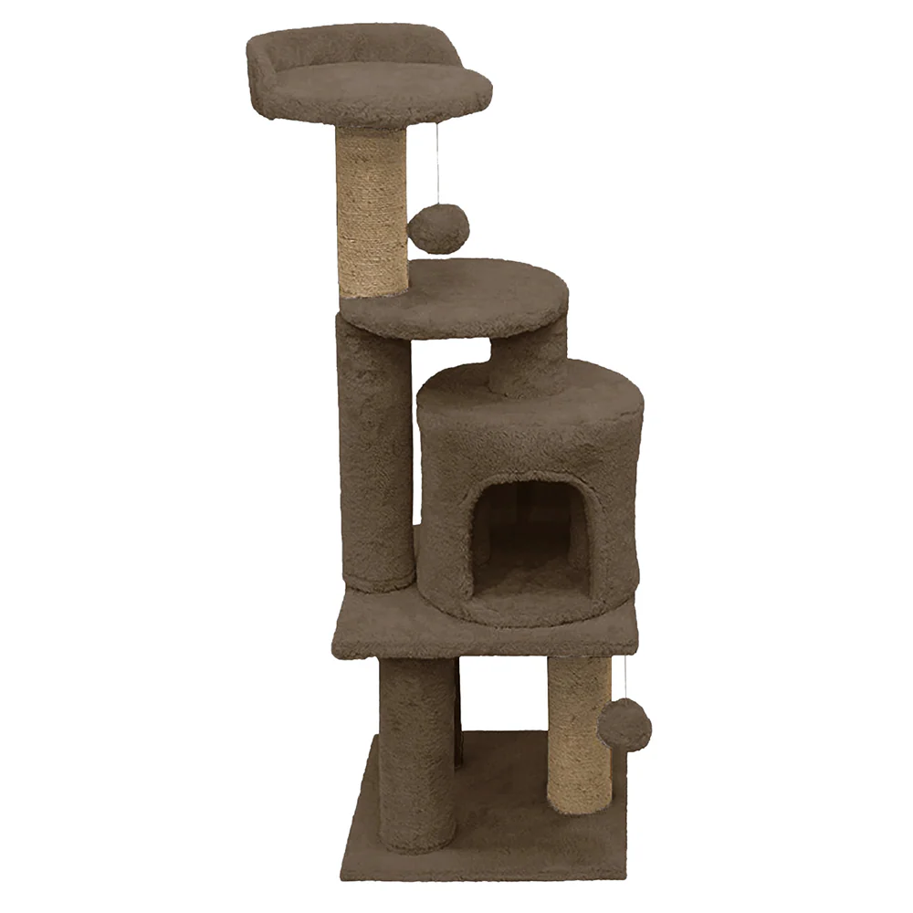 Furrlovers 3 Floor Soft Fur Scratching Post & Cat Tree with Natural Sisal Rope (Brown) - Image 3