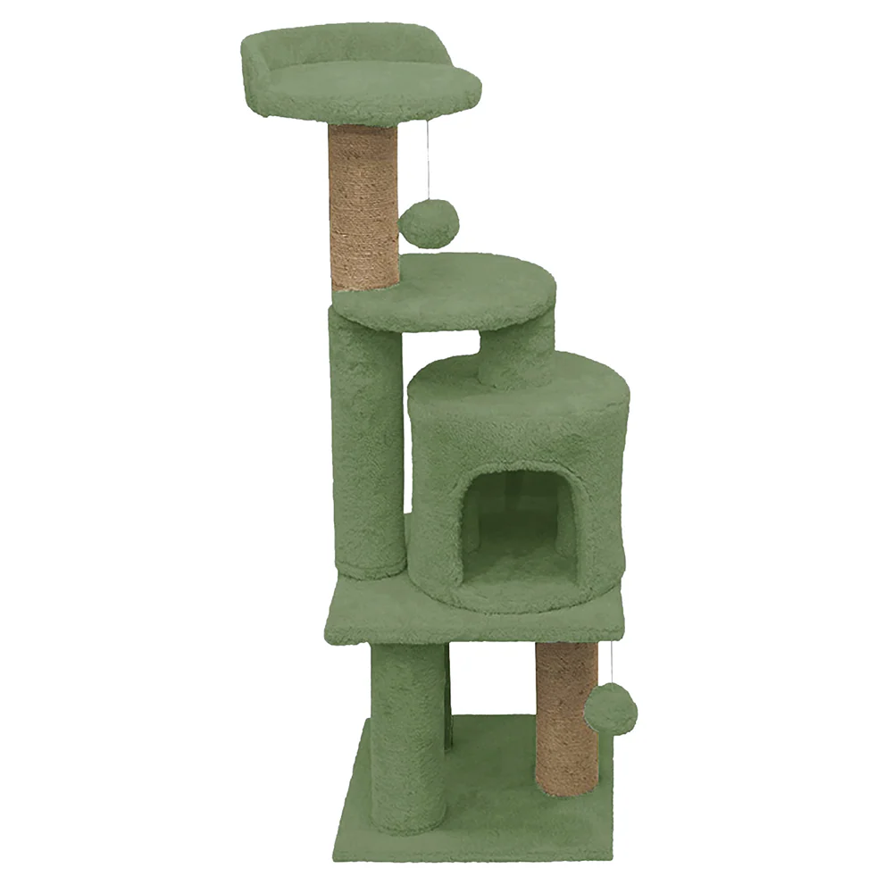Furrlovers 3 Floor Soft Fur Scratching Post & Cat Tree with Natural Sisal Rope (Green) - Image 4