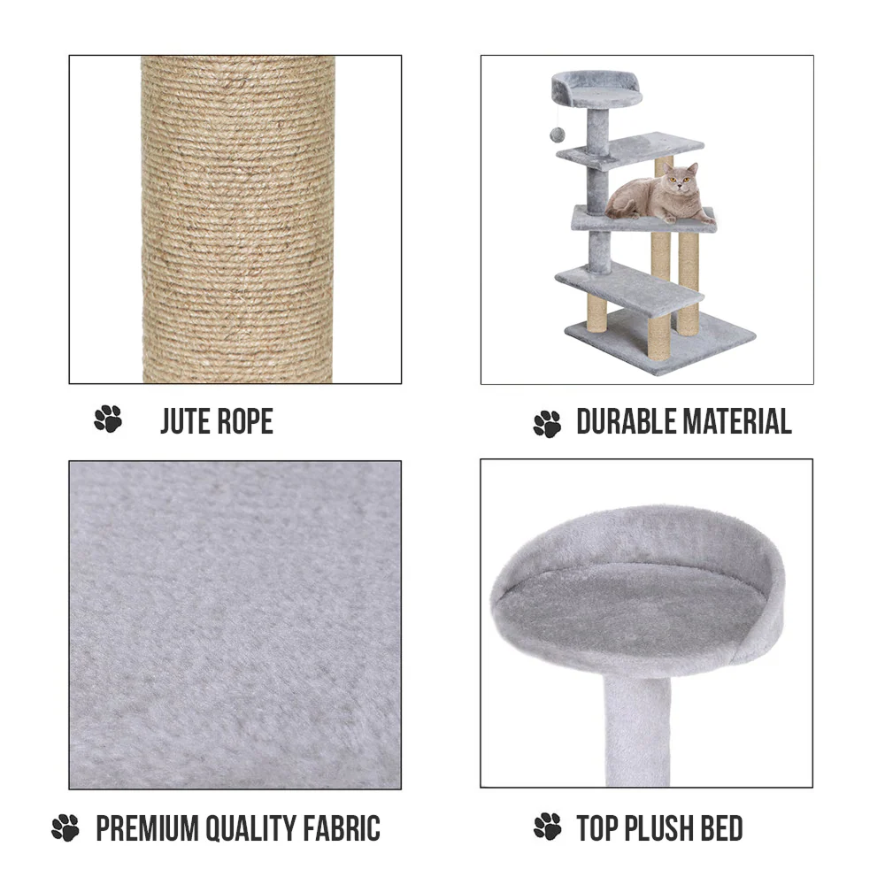 Furrlovers 3 Tier Stairs with Scratching Posts Cat Tree with Plush Bed (Grey) - Image 2