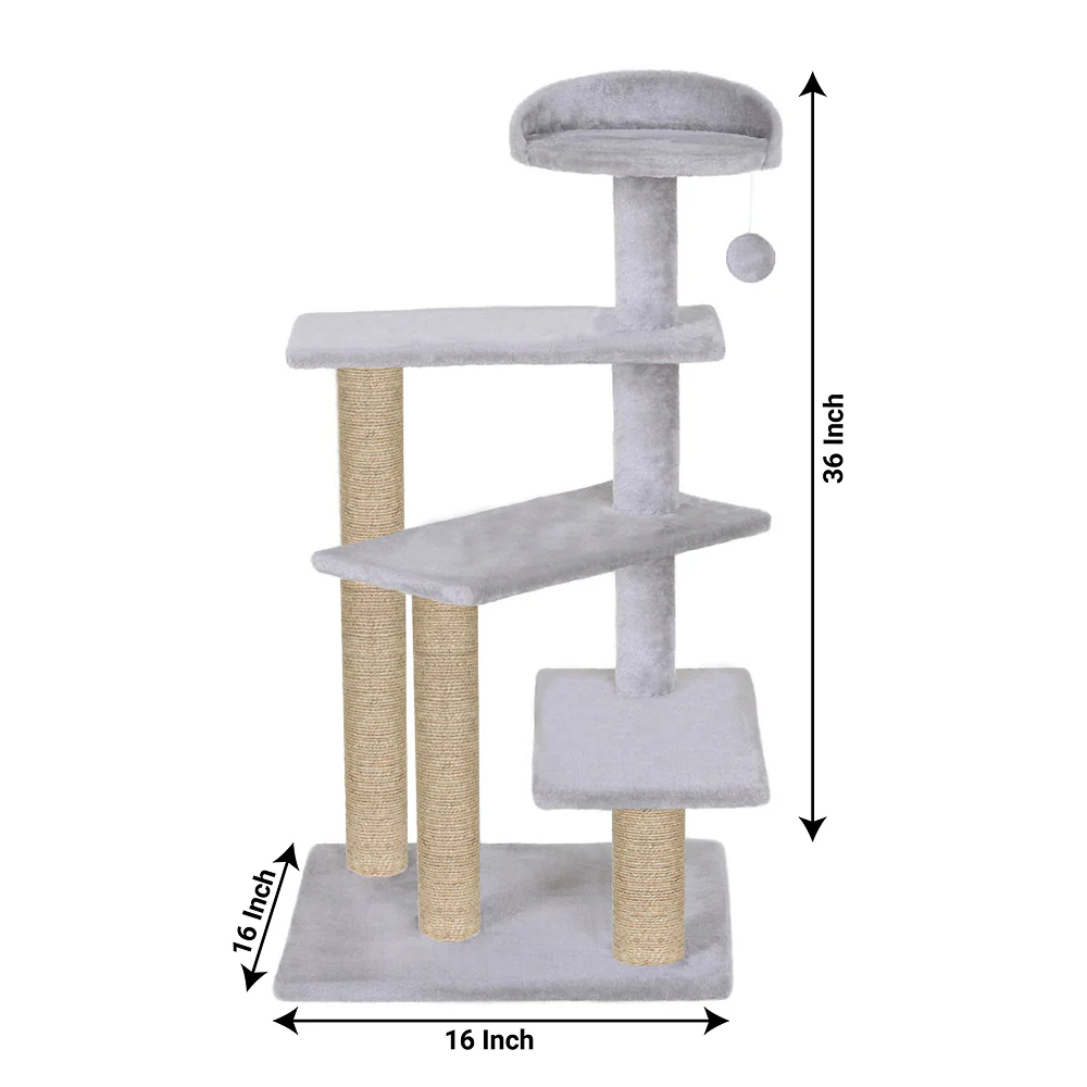 Furrlovers 3 Tier Stairs with Scratching Posts Cat Tree with Plush Bed (Grey) - Image 4