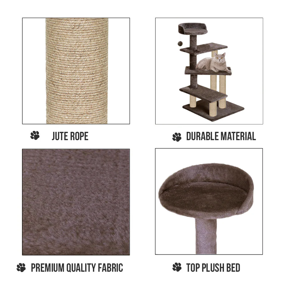 Furrlovers 3 Tier Stairs with Scratching Posts Cat Tree with Plush Bed (Brown) - Image 2