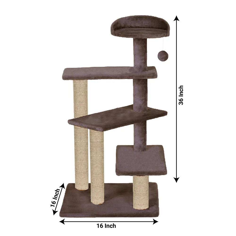 Furrlovers 3 Tier Stairs with Scratching Posts Cat Tree with Plush Bed (Brown) - Image 4