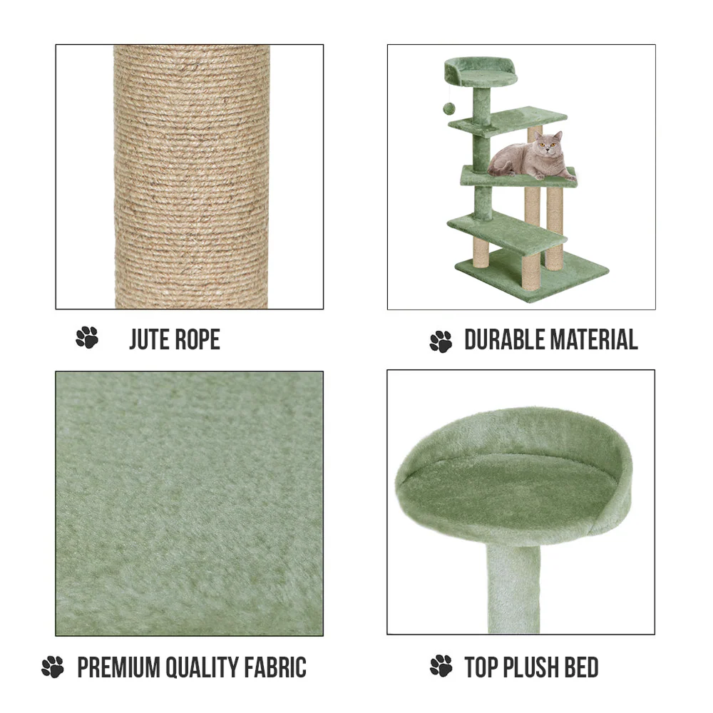 Furrlovers 3 Tier Stairs with Scratching Posts Cat Tree with Plush Bed (Green) - Image 3
