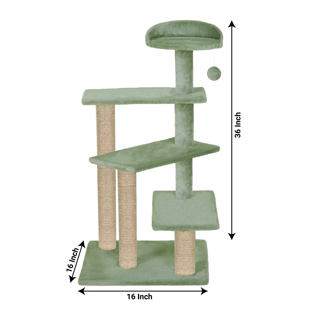 Furrlovers 3 Tier Stairs with Scratching Posts Cat Tree with Plush Bed (Green) - Image 4