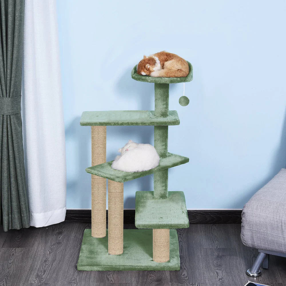 Furrlovers 3 Tier Stairs with Scratching Posts Cat Tree with Plush Bed (Green) - Image 5