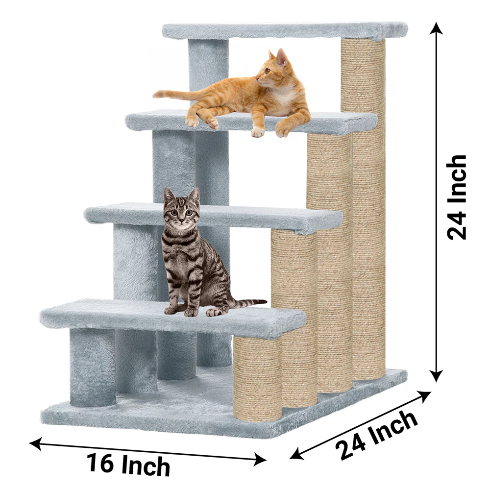 Furrlovers 4 Tier Stairs with Jute Scratching Posts and Plush Climbing Steps for Cats (Grey) - Image 2