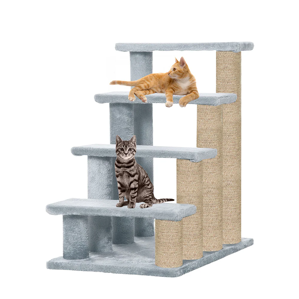 Furrlovers 4 Tier Stairs with Jute Scratching Posts and Plush Climbing Steps for Cats (Grey) - Image 4