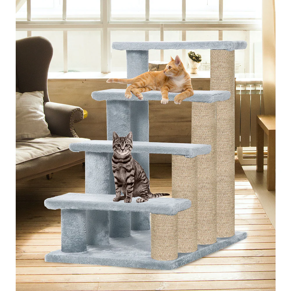 Furrlovers 4 Tier Stairs with Jute Scratching Posts and Plush Climbing Steps for Cats (Grey) - Image 5