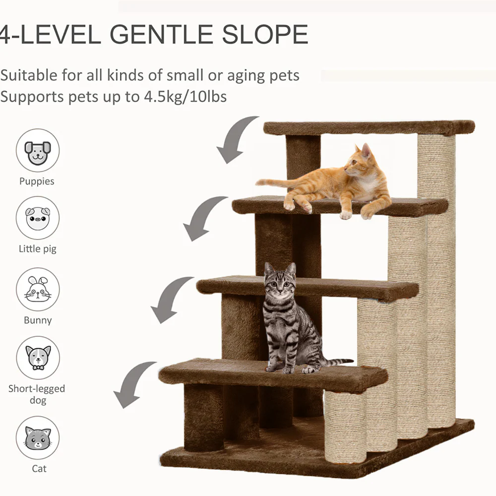 Furrlovers 4 Tier Stairs with Jute Scratching Posts and Plush Climbing Steps for Cats (Brown) - Image 2