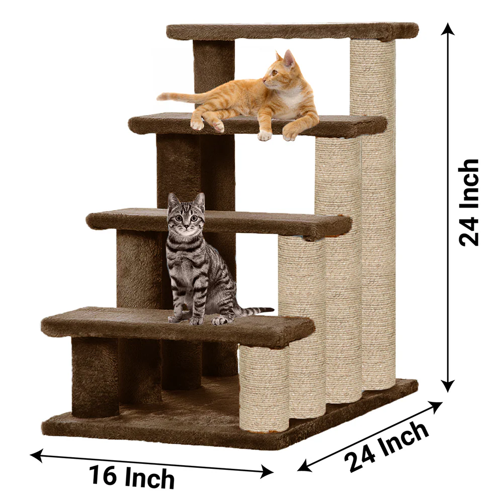 Furrlovers 4 Tier Stairs with Jute Scratching Posts and Plush Climbing Steps for Cats (Brown) - Image 3