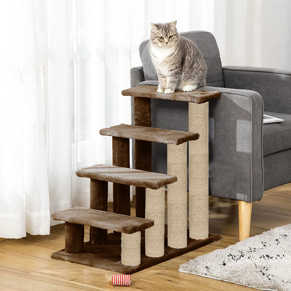 Furrlovers 4 Tier Stairs with Jute Scratching Posts and Plush Climbing Steps for Cats (Brown) - Image 4