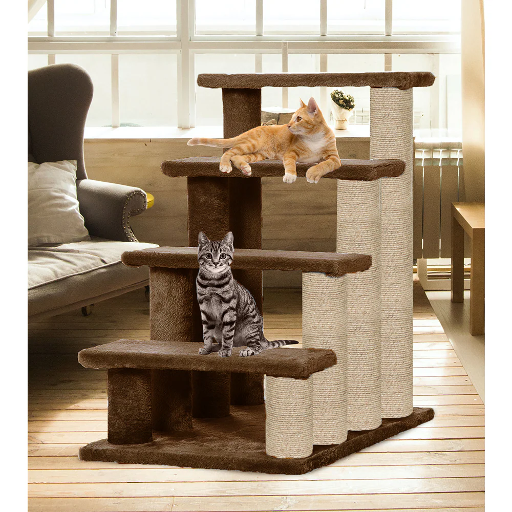 Furrlovers 4 Tier Stairs with Jute Scratching Posts and Plush Climbing Steps for Cats (Brown) - Image 5