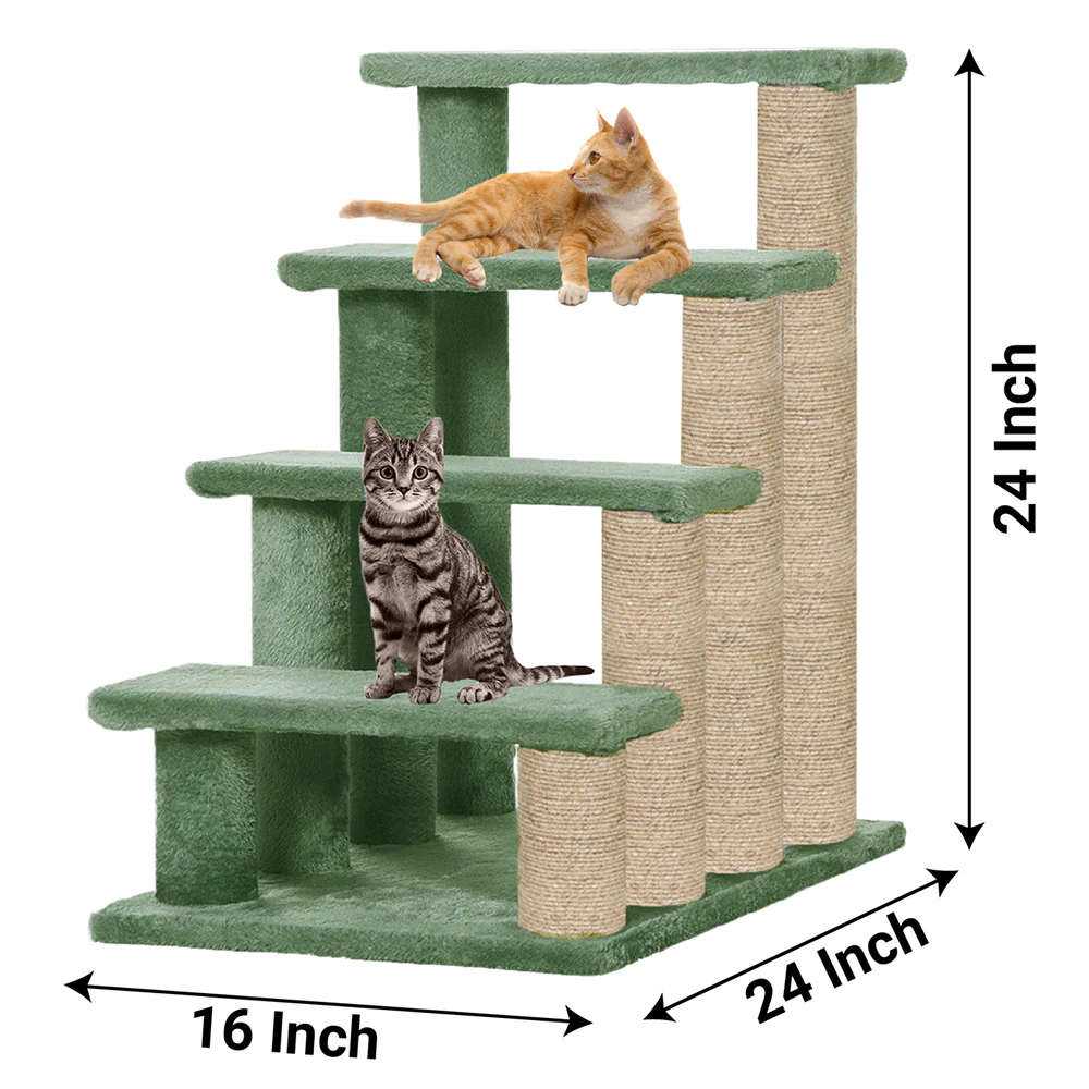 Furrlovers 4 Tier Stairs with Jute Scratching Posts and Plush Climbing Steps for Cats (Green) - Image 3