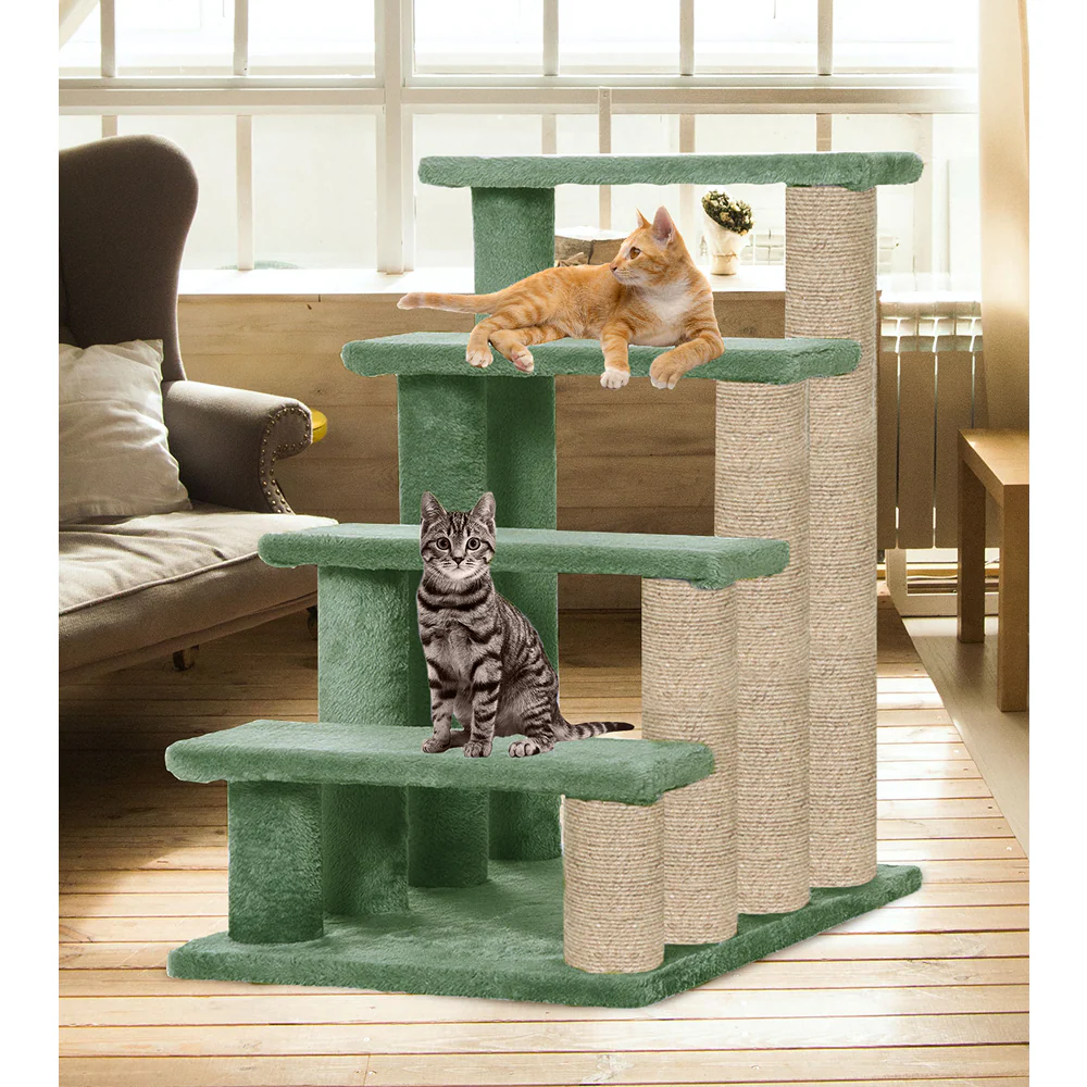 Furrlovers 4 Tier Stairs with Jute Scratching Posts and Plush Climbing Steps for Cats (Green) - Image 4