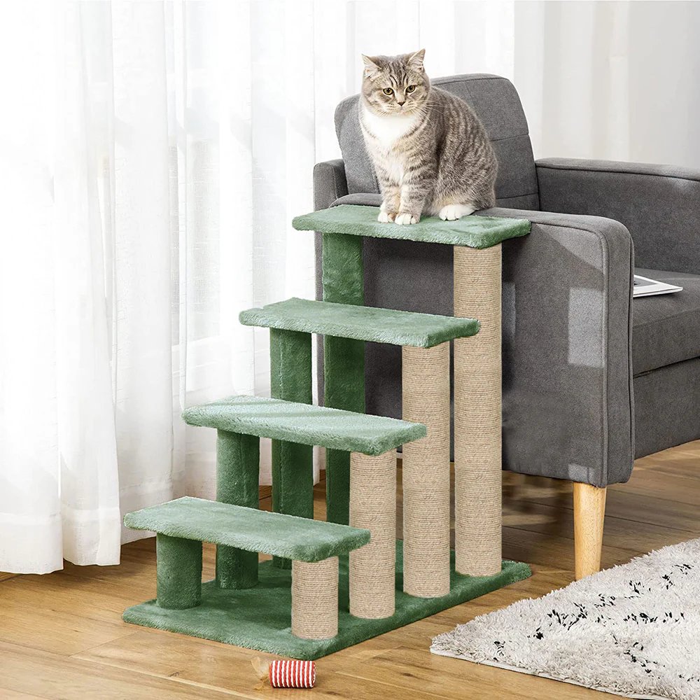Furrlovers 4 Tier Stairs with Jute Scratching Posts and Plush Climbing Steps for Cats (Green) - Image 5