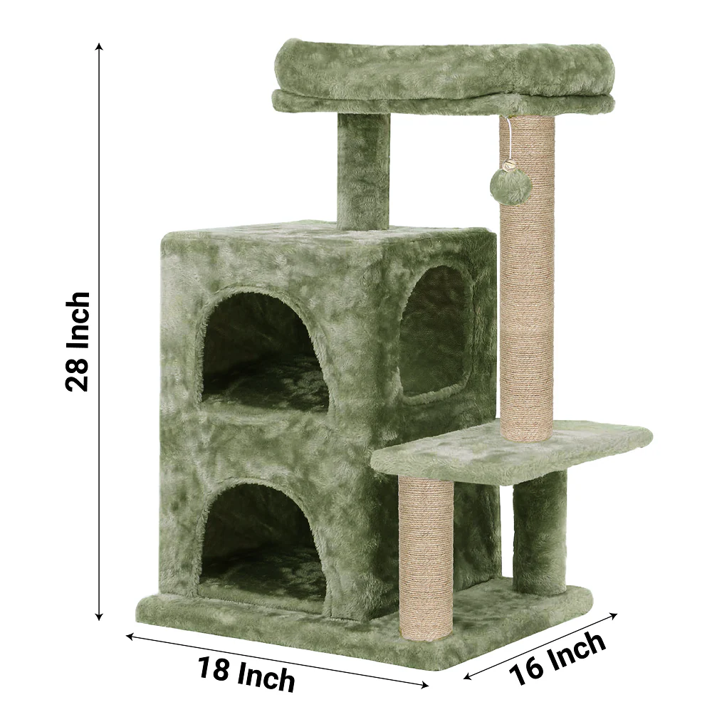 Furrlovers Activity Kitten Tree with Fur Fabric Condo and Jute Rope Post (Green) - Image 5