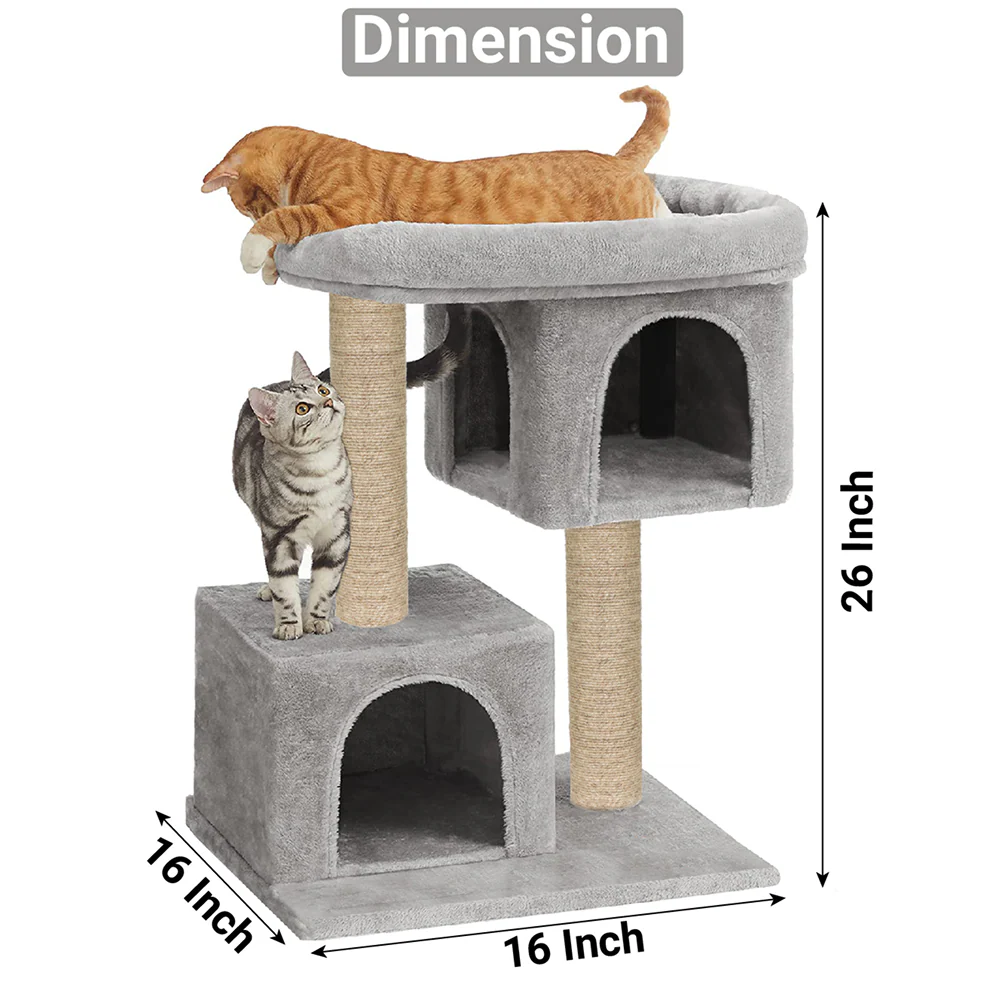 Furrlovers Activity Kitten Tree with Plush Fur Fabric and Detachable Bed (Grey) - Image 3