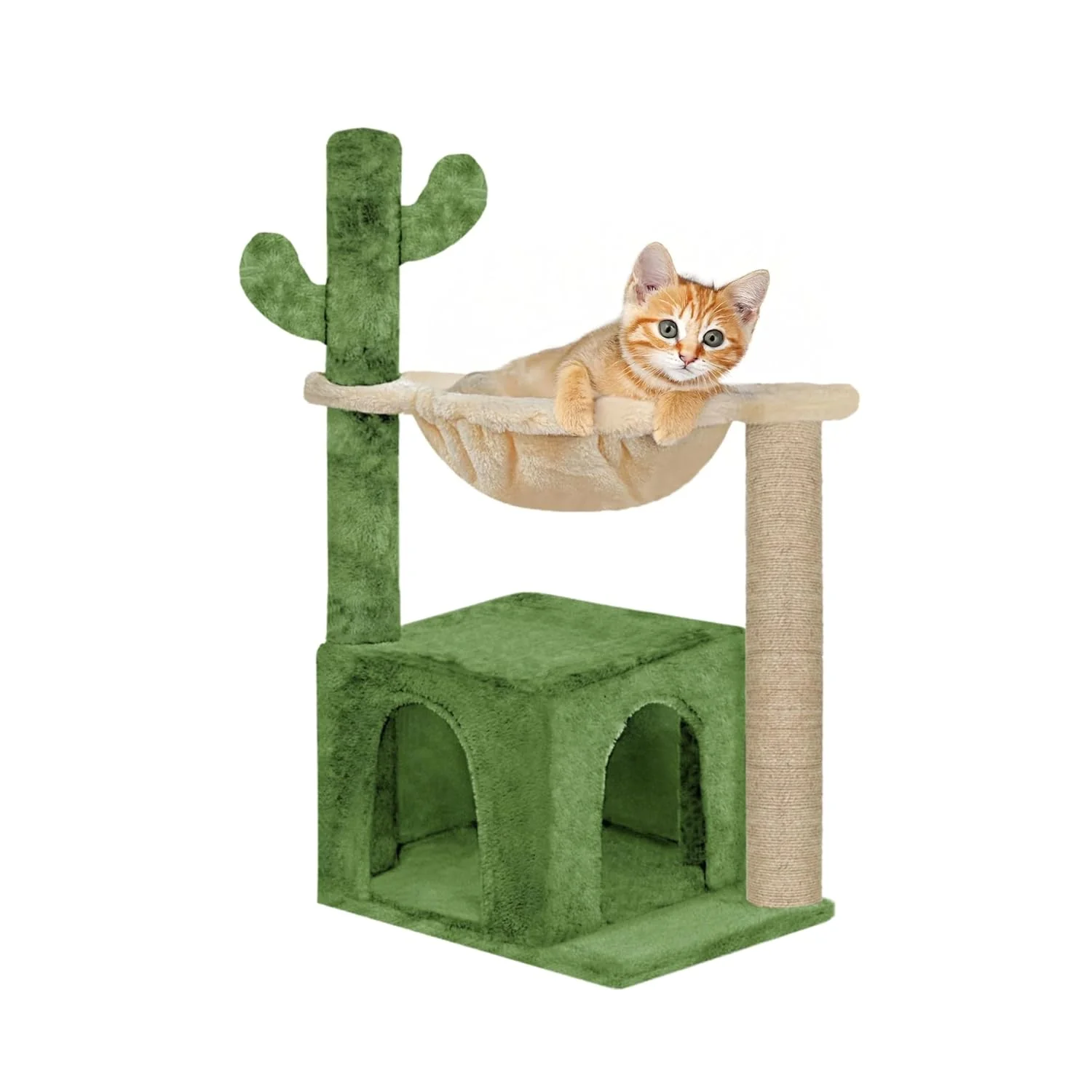 Furrlovers Cactus Cat Tree with Condo Hammock & Scratching Post (Green)