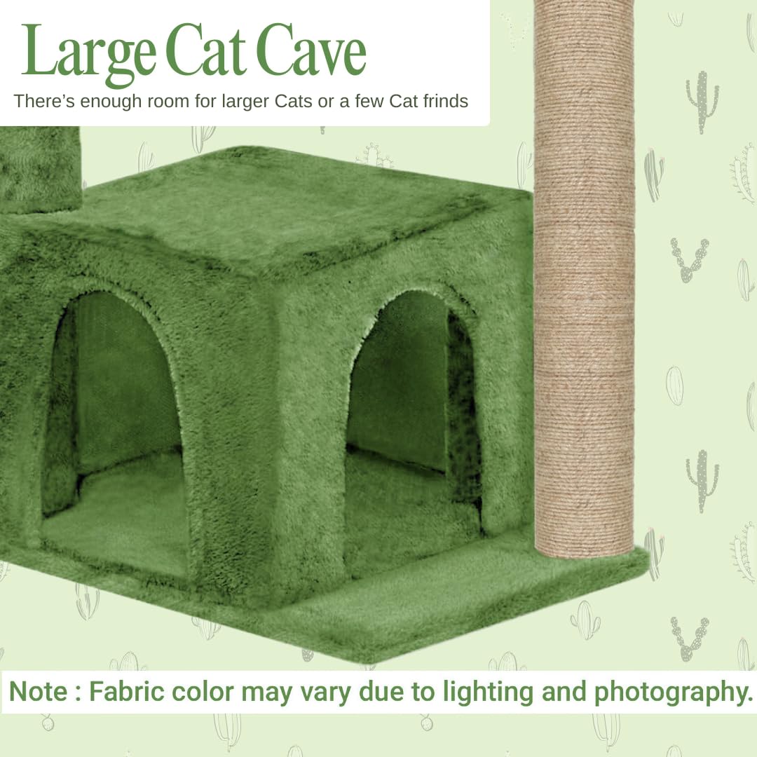 Furrlovers Cactus Cat Tree with Condo Hammock & Scratching Post (Green) - Image 3