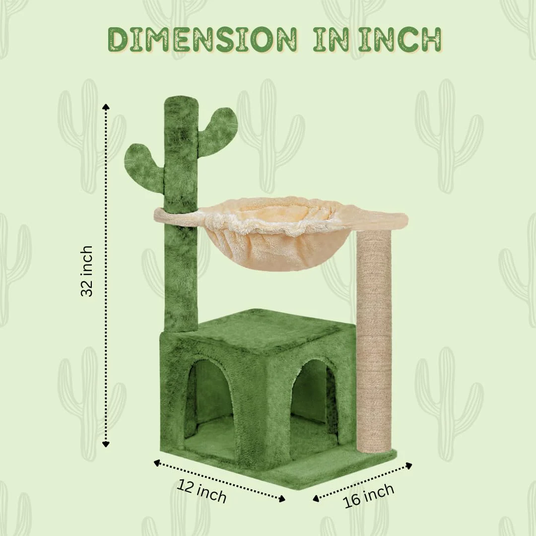 Furrlovers Cactus Cat Tree with Condo Hammock & Scratching Post (Green) - Image 5
