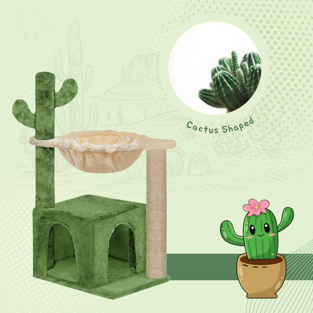 Furrlovers Cactus Cat Tree with Condo Hammock & Scratching Post (Green) - Image 6