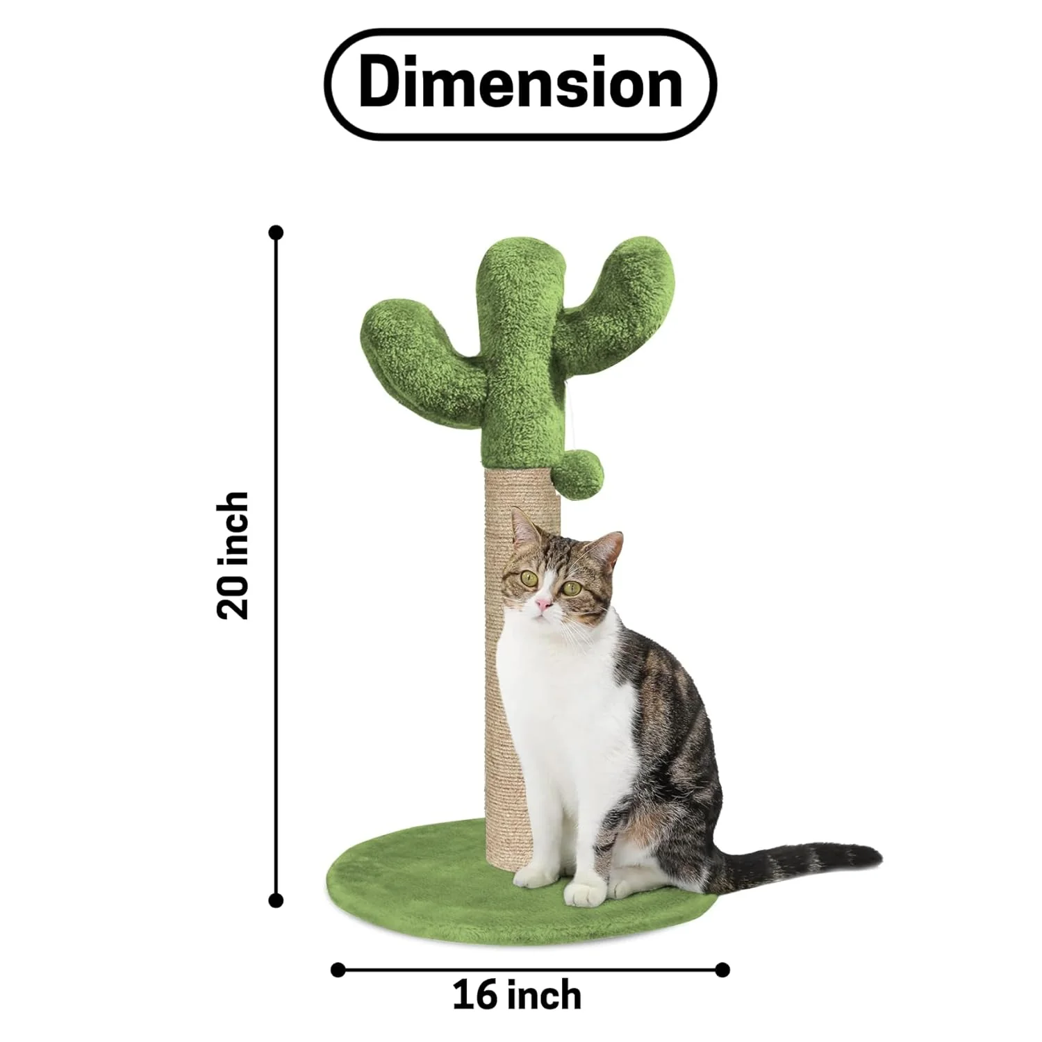 Furrlovers Cactus Scratching Post with Rope Wrapped Climbing Tower & Plush Top for Cats (Green) - Image 2