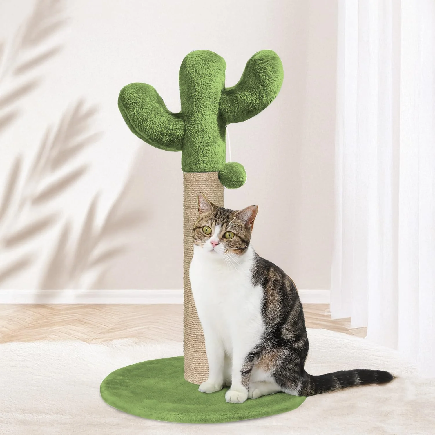 Furrlovers Cactus Scratching Post with Rope Wrapped Climbing Tower & Plush Top for Cats (Green) - Image 6