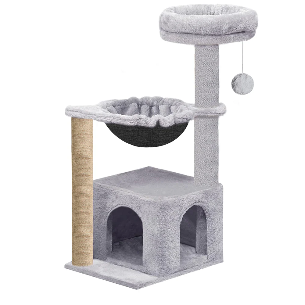 Furrlovers Cat Condo Activity Tree with Jute Scratcher, Hammock & Ball Toy (Grey)