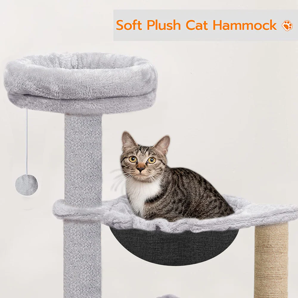 Furrlovers Cat Condo Activity Tree with Jute Scratcher, Hammock & Ball Toy (Grey) - Image 3