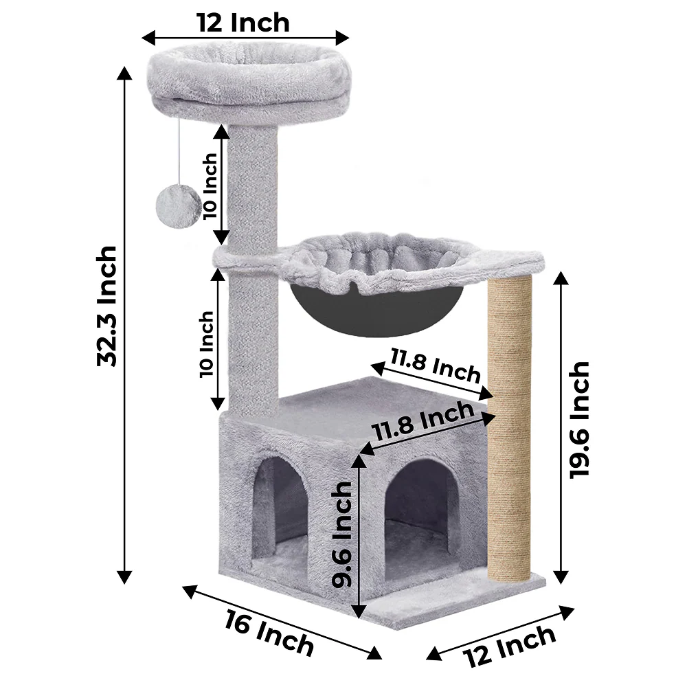 Furrlovers Cat Condo Activity Tree with Jute Scratcher, Hammock & Ball Toy (Grey) - Image 5