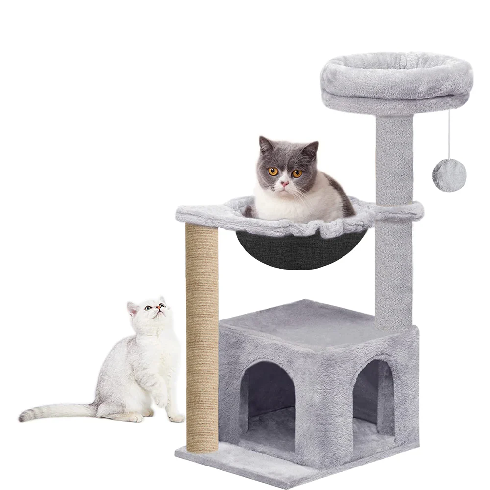 Furrlovers Cat Condo Activity Tree with Jute Scratcher, Hammock & Ball Toy (Grey) - Image 6