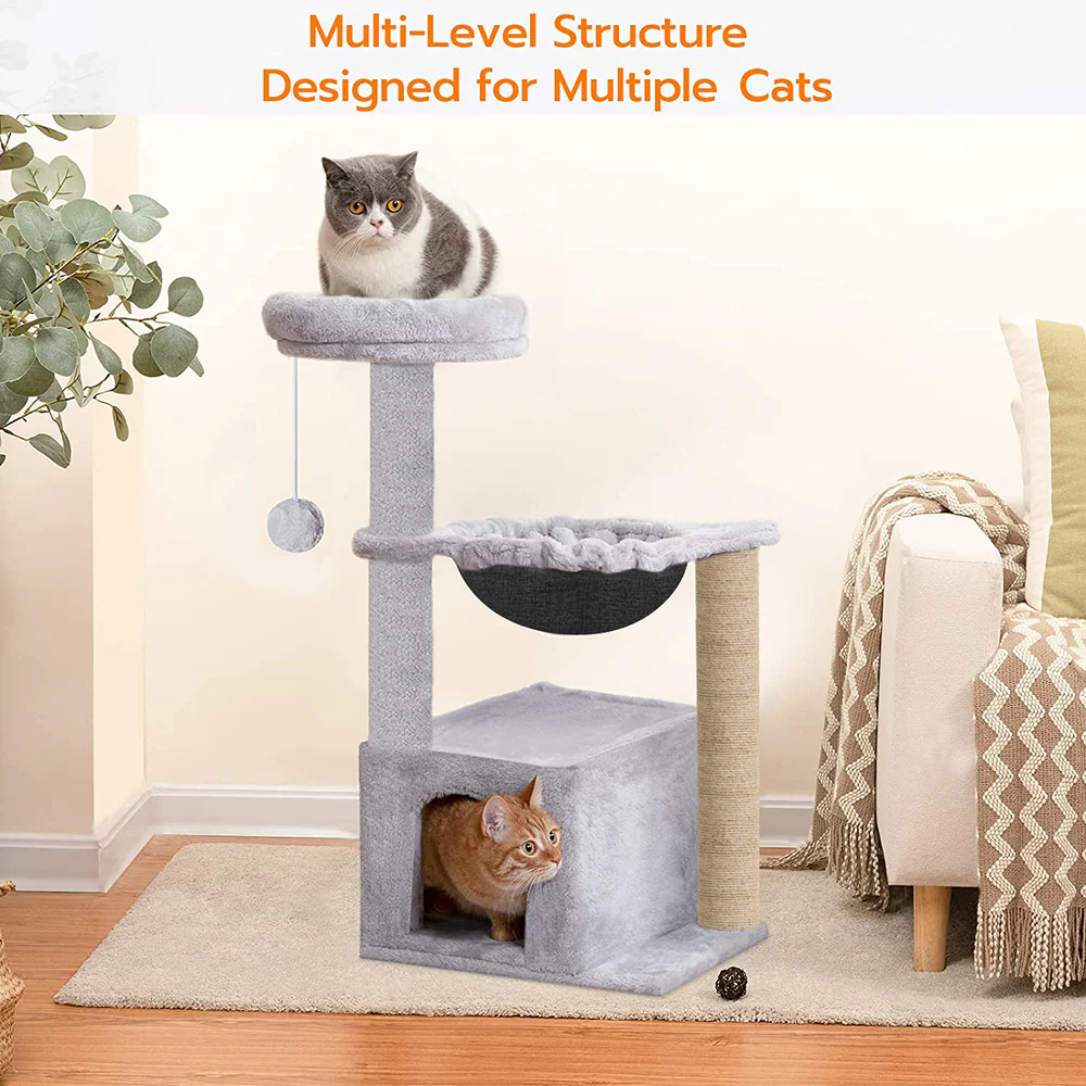 Furrlovers Cat Condo Activity Tree with Jute Scratcher, Hammock & Ball Toy (Grey) - Image 7