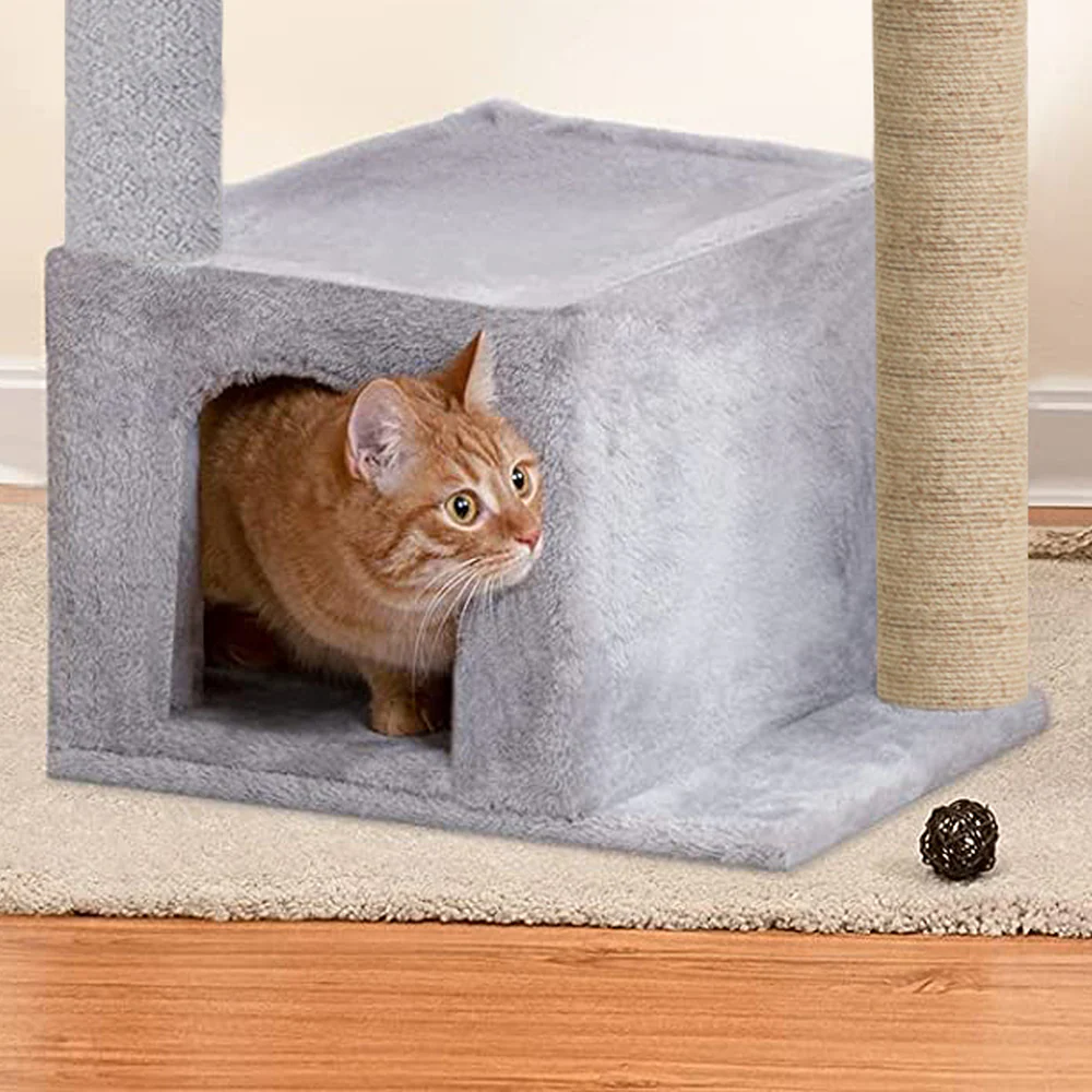Furrlovers Cat Condo Activity Tree with Jute Scratcher, Hammock & Ball Toy (Grey) - Image 8