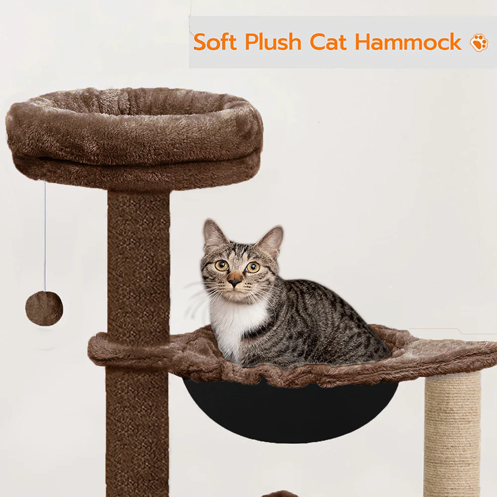 Furrlovers Cat Condo Activity Tree with Jute Scratcher, Hammock & Ball Toy (Brown) - Image 3