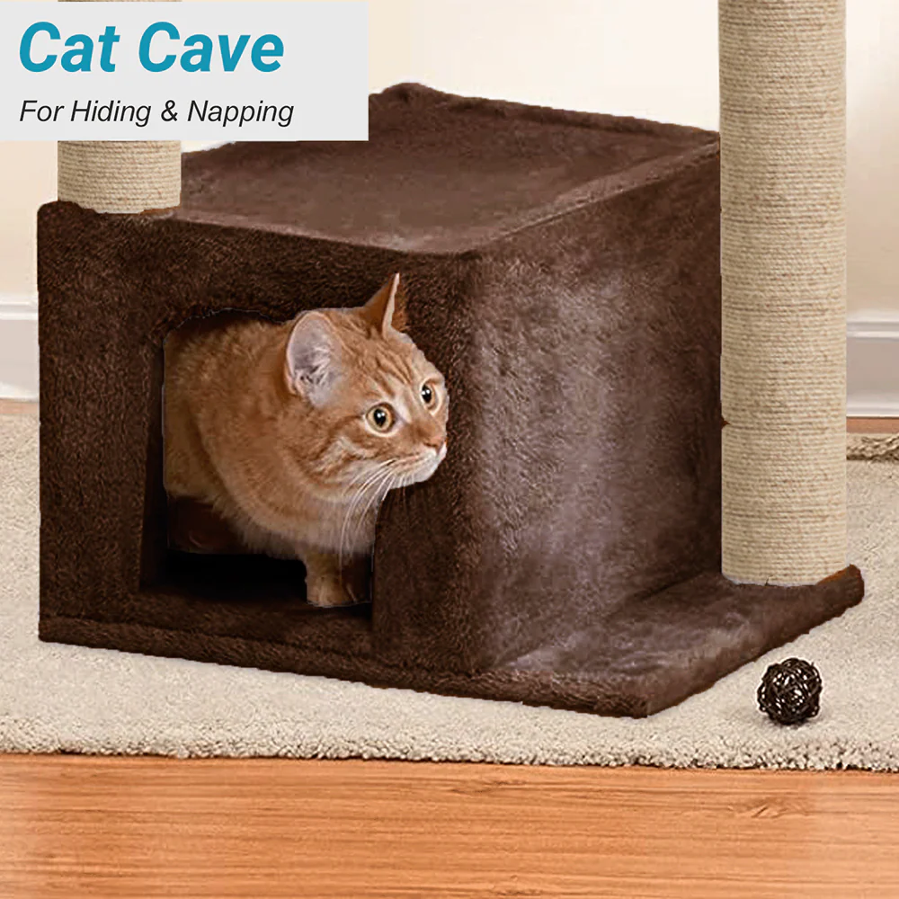 Furrlovers Cat Condo Activity Tree with Jute Scratcher, Hammock & Ball Toy (Brown) - Image 4