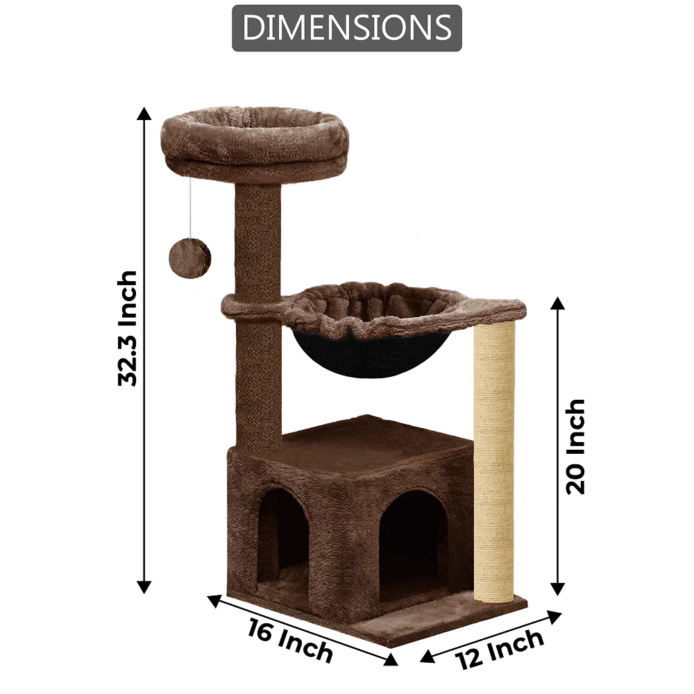 Furrlovers Cat Condo Activity Tree with Jute Scratcher, Hammock & Ball Toy (Brown) - Image 5
