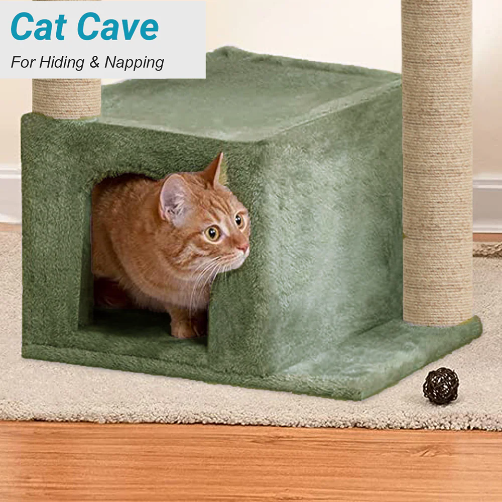 Furrlovers Cat Condo Activity Tree with Jute Scratcher, Hammock & Ball Toy (Green) - Image 3