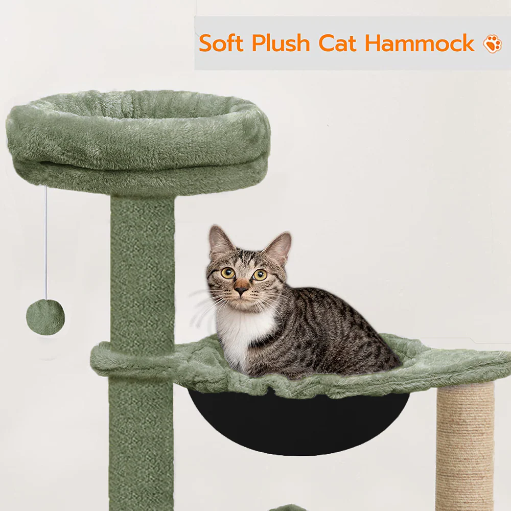 Furrlovers Cat Condo Activity Tree with Jute Scratcher, Hammock & Ball Toy (Green) - Image 4