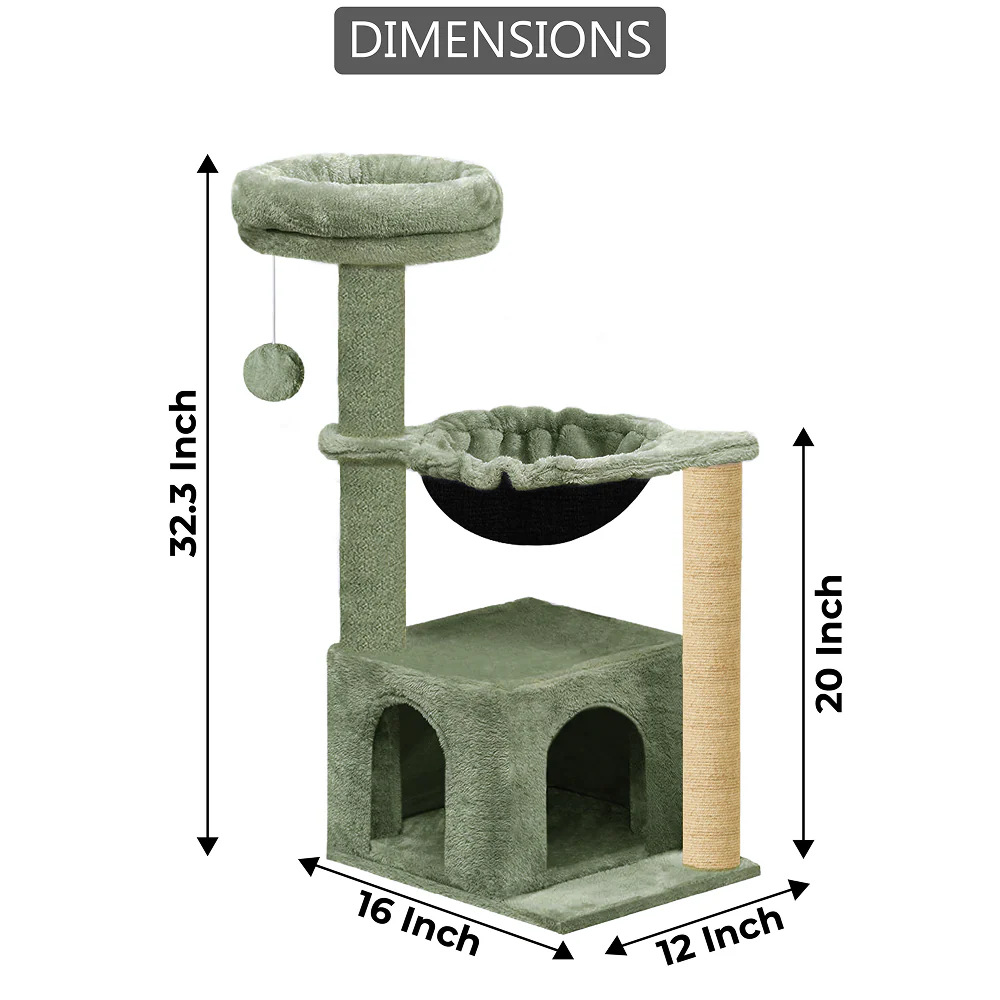Furrlovers Cat Condo Activity Tree with Jute Scratcher, Hammock & Ball Toy (Green) - Image 5