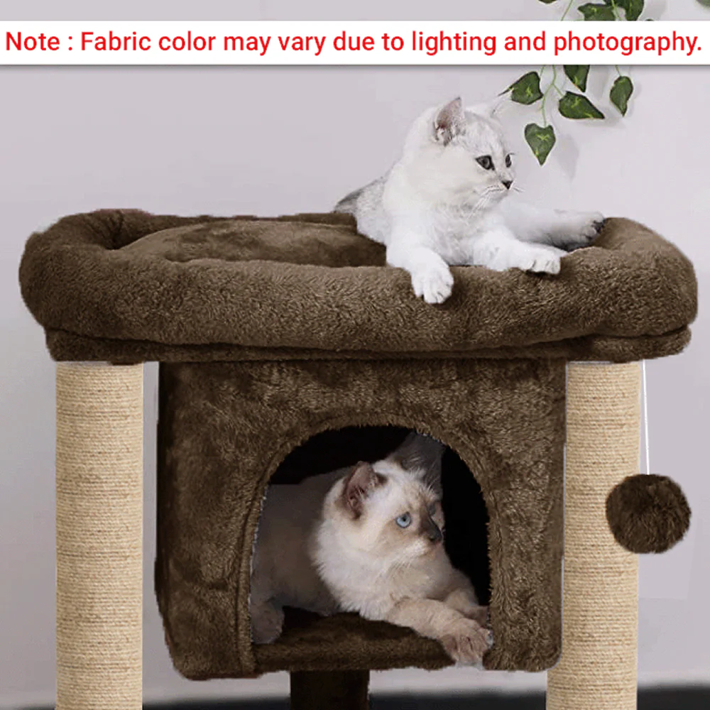 Furrlovers Cat & Kitten Scratching Post Activity Tree with Plush Fur, Jute Rope & Detachable Bed (Brown) - Image 3