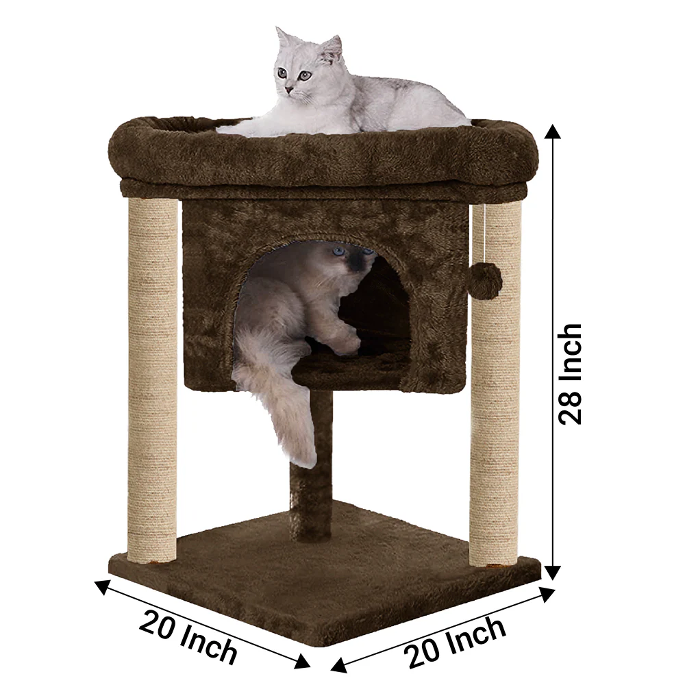 Furrlovers Cat & Kitten Scratching Post Activity Tree with Plush Fur, Jute Rope & Detachable Bed (Brown) - Image 5