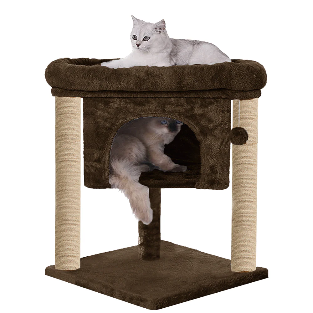Furrlovers Cat & Kitten Scratching Post Activity Tree with Plush Fur, Jute Rope & Detachable Bed (Brown) - Image 6